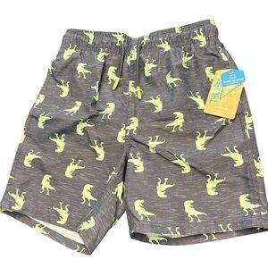 Thereabouts Boys Swim Trunks Small 8 Built In Brief Charcoal Green Dinosaur NEW